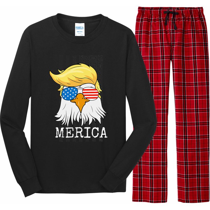 Merica Bald Eagle 4th of July Trump American Flag Funny Gift Long Sleeve Pajama Set