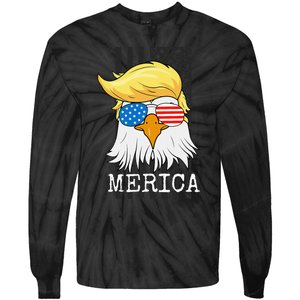 Merica Bald Eagle 4th of July Trump American Flag Funny Gift Tie-Dye Long Sleeve Shirt