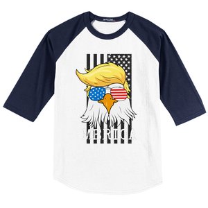 Merica Bald Eagle 4th of July Trump American Flag Funny Gift Baseball Sleeve Shirt