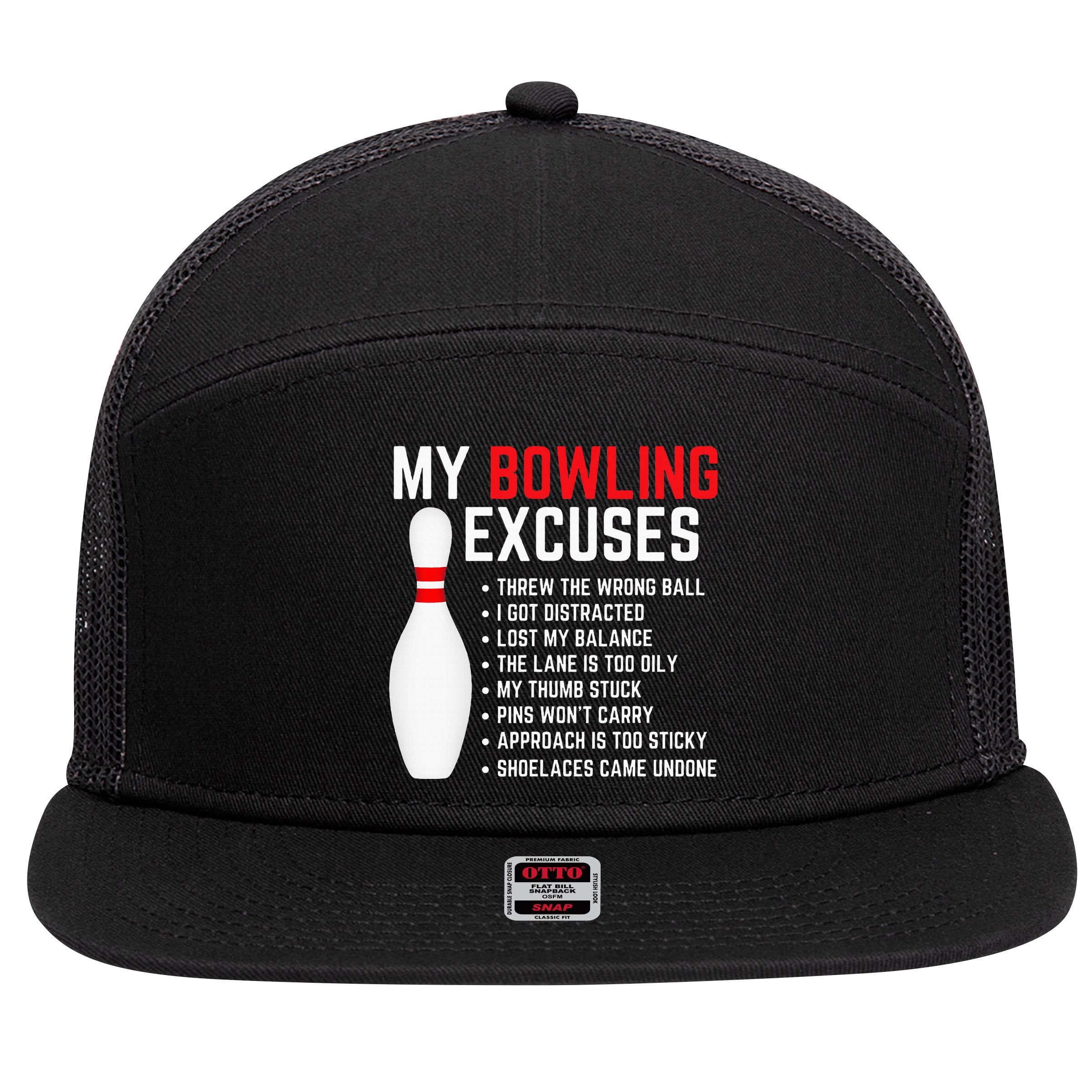 My Bowling Excuses Bowler Funny Bowling 7 Panel Mesh Trucker Snapback Hat