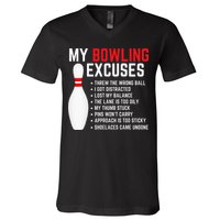 My Bowling Excuses Bowler Funny Bowling V-Neck T-Shirt