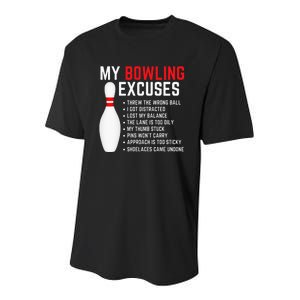 My Bowling Excuses Bowler Funny Bowling Youth Performance Sprint T-Shirt