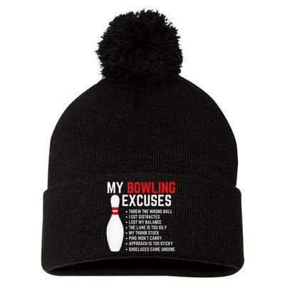 My Bowling Excuses Bowler Funny Bowling Pom Pom 12in Knit Beanie