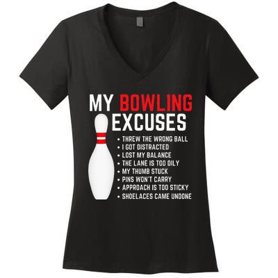 My Bowling Excuses Bowler Funny Bowling Women's V-Neck T-Shirt