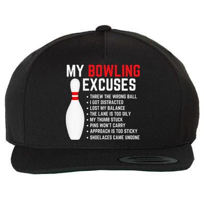 My Bowling Excuses Bowler Funny Bowling Wool Snapback Cap