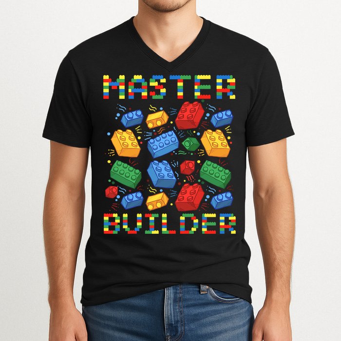Master Builder Funny Building Blocks For Boys V-Neck T-Shirt