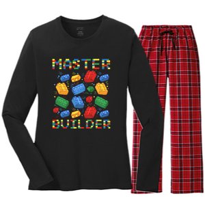 Master Builder Funny Building Blocks For Boys Women's Long Sleeve Flannel Pajama Set 