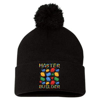Master Builder Funny Building Blocks For Boys Pom Pom 12in Knit Beanie