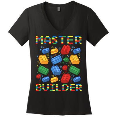 Master Builder Funny Building Blocks For Boys Women's V-Neck T-Shirt