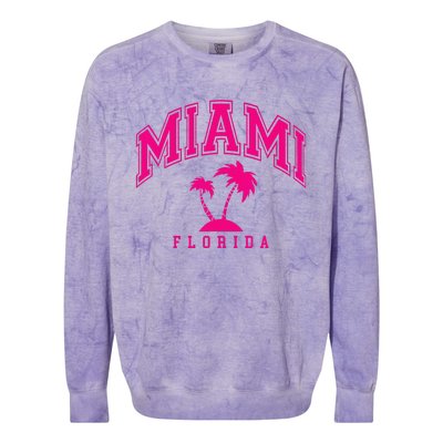 Miami Beach Florida Palms Palm Trees Preppy Varsity Pink Colorblast Crewneck Sweatshirt