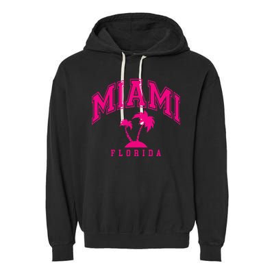 Miami Beach Florida Palms Palm Trees Preppy Varsity Pink Garment-Dyed Fleece Hoodie
