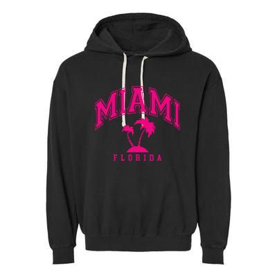 Miami Beach Florida Palms Palm Trees Preppy Varsity Pink Garment-Dyed Fleece Hoodie