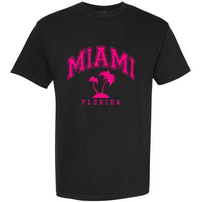 Miami Beach Florida Palms Palm Trees Preppy Varsity Pink Garment-Dyed Heavyweight T-Shirt