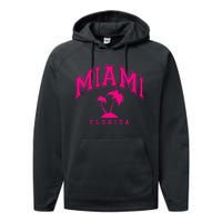 Miami Beach Florida Palms Palm Trees Preppy Varsity Pink Performance Fleece Hoodie