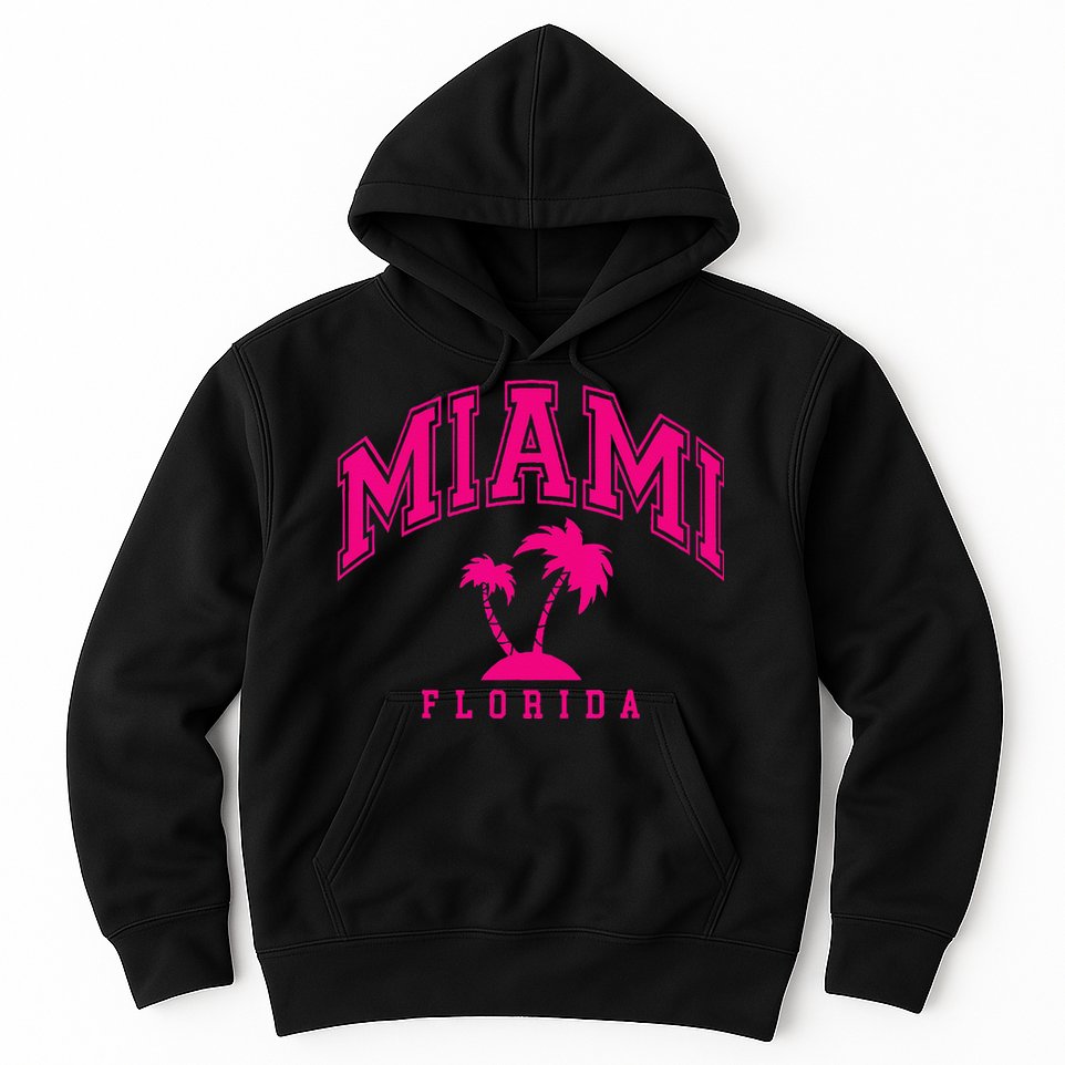 Miami Beach Florida Palms Palm Trees Preppy Varsity Pink Hoodie