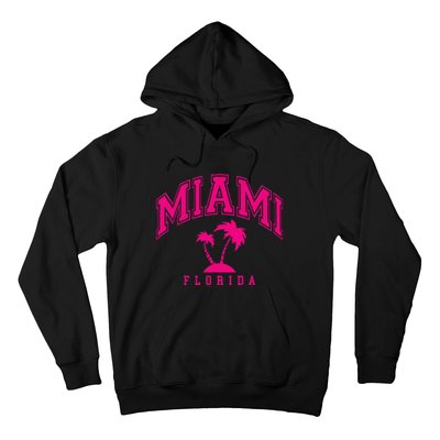 Miami Beach Florida Palms Palm Trees Preppy Varsity Pink Hoodie