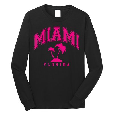 Miami Beach Florida Palms Palm Trees Preppy Varsity Pink Long Sleeve Shirt