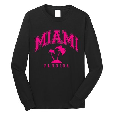 Miami Beach Florida Palms Palm Trees Preppy Varsity Pink Long Sleeve Shirt