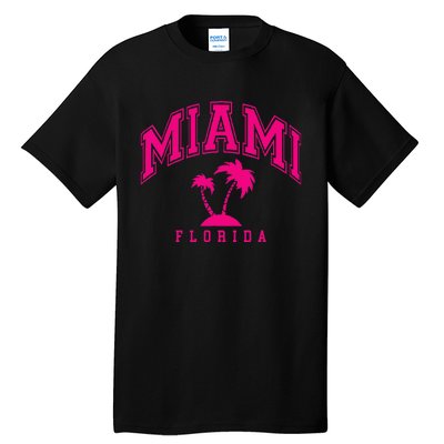 Miami Beach Florida Palms Palm Trees Preppy Varsity Pink Tall T-Shirt