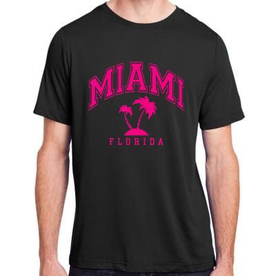 Miami Beach Florida Palms Palm Trees Preppy Varsity Pink Adult ChromaSoft Performance T-Shirt