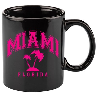 Miami Beach Florida Palms Palm Trees Preppy Varsity Pink 11oz C Handle Ceramic Mug