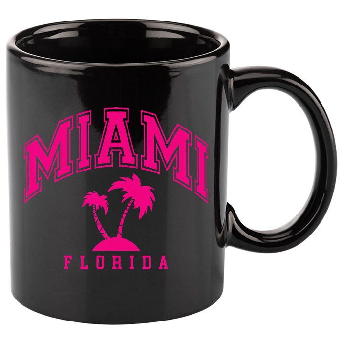 Miami Beach Florida Palms Palm Trees Preppy Varsity Pink 11oz C Handle Ceramic Mug