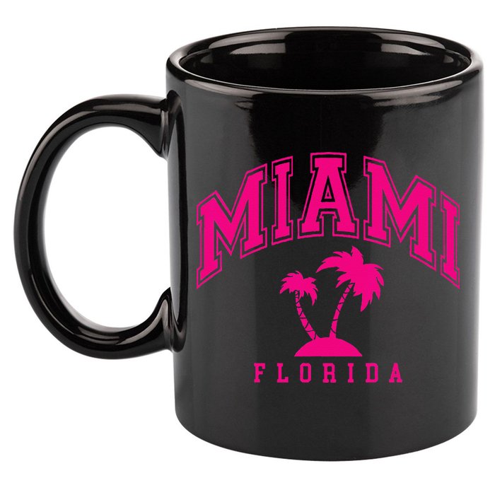 Miami Beach Florida Palms Palm Trees Preppy Varsity Pink 11oz C Handle Ceramic Mug