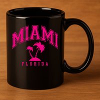 Miami Beach Florida Palms Palm Trees Preppy Varsity Pink 11oz C Handle Ceramic Mug