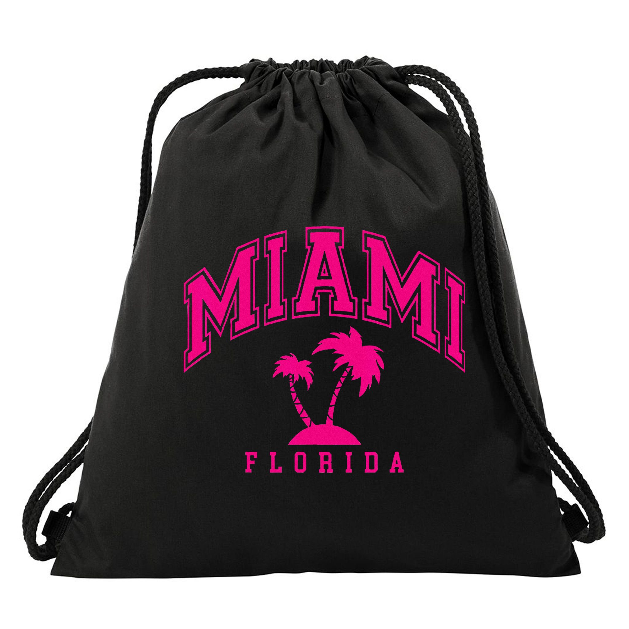 Miami Beach Florida Palms Palm Trees Preppy Varsity Pink Drawstring Bag