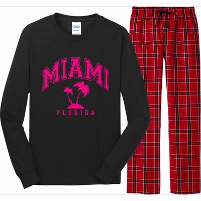 Miami Beach Florida Palms Palm Trees Preppy Varsity Pink Long Sleeve Pajama Set