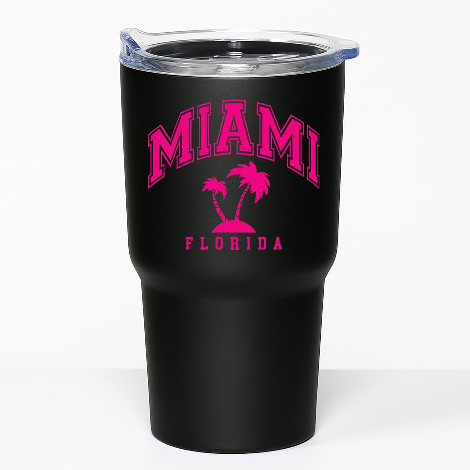 Miami Beach Florida Palms Palm Trees Preppy Varsity Pink Tumbler