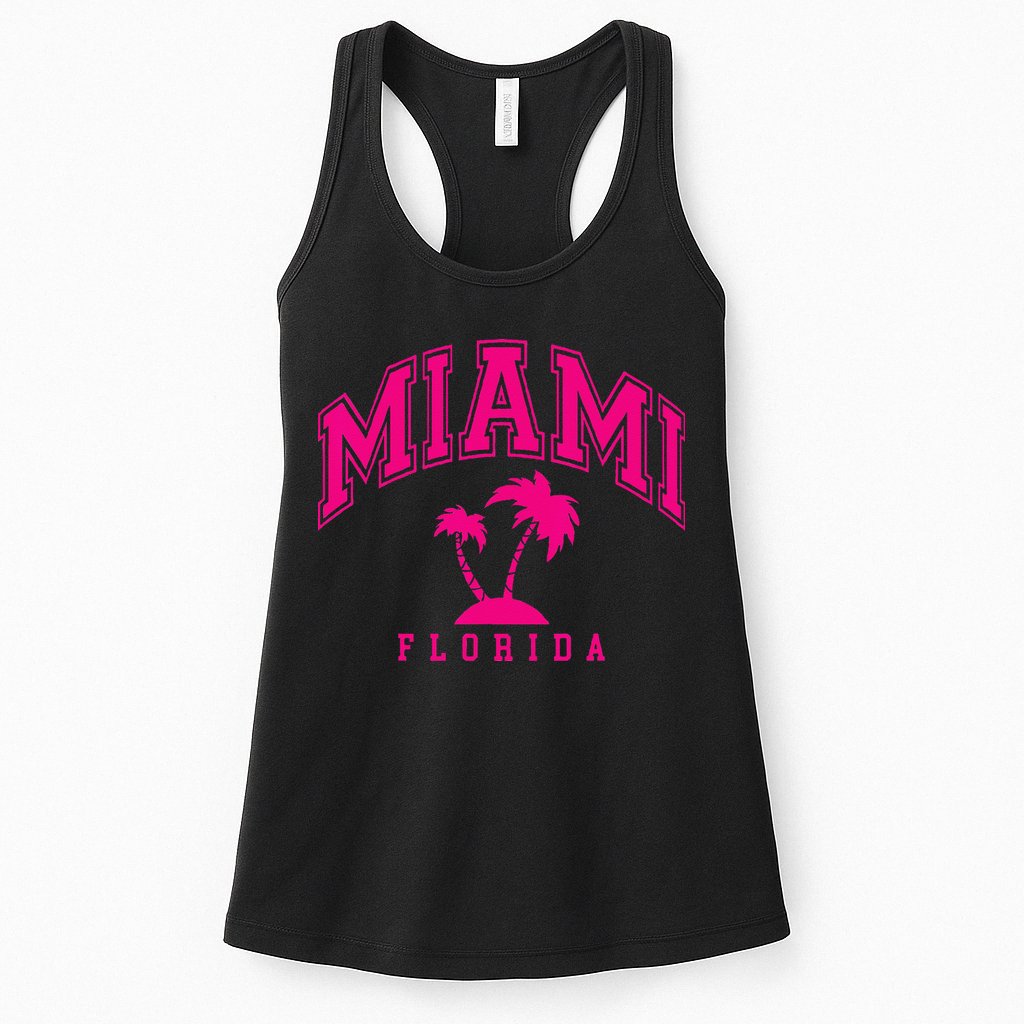 Miami Beach Florida Palms Palm Trees Preppy Varsity Pink Womens Tank Top