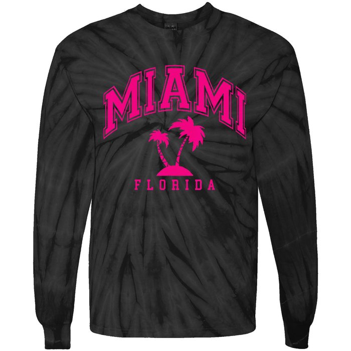 Miami Beach Florida Palms Palm Trees Preppy Varsity Pink Tie-Dye Long Sleeve Shirt