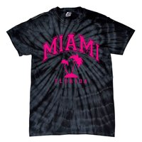 Miami Beach Florida Palms Palm Trees Preppy Varsity Pink Tie-Dye T-Shirt