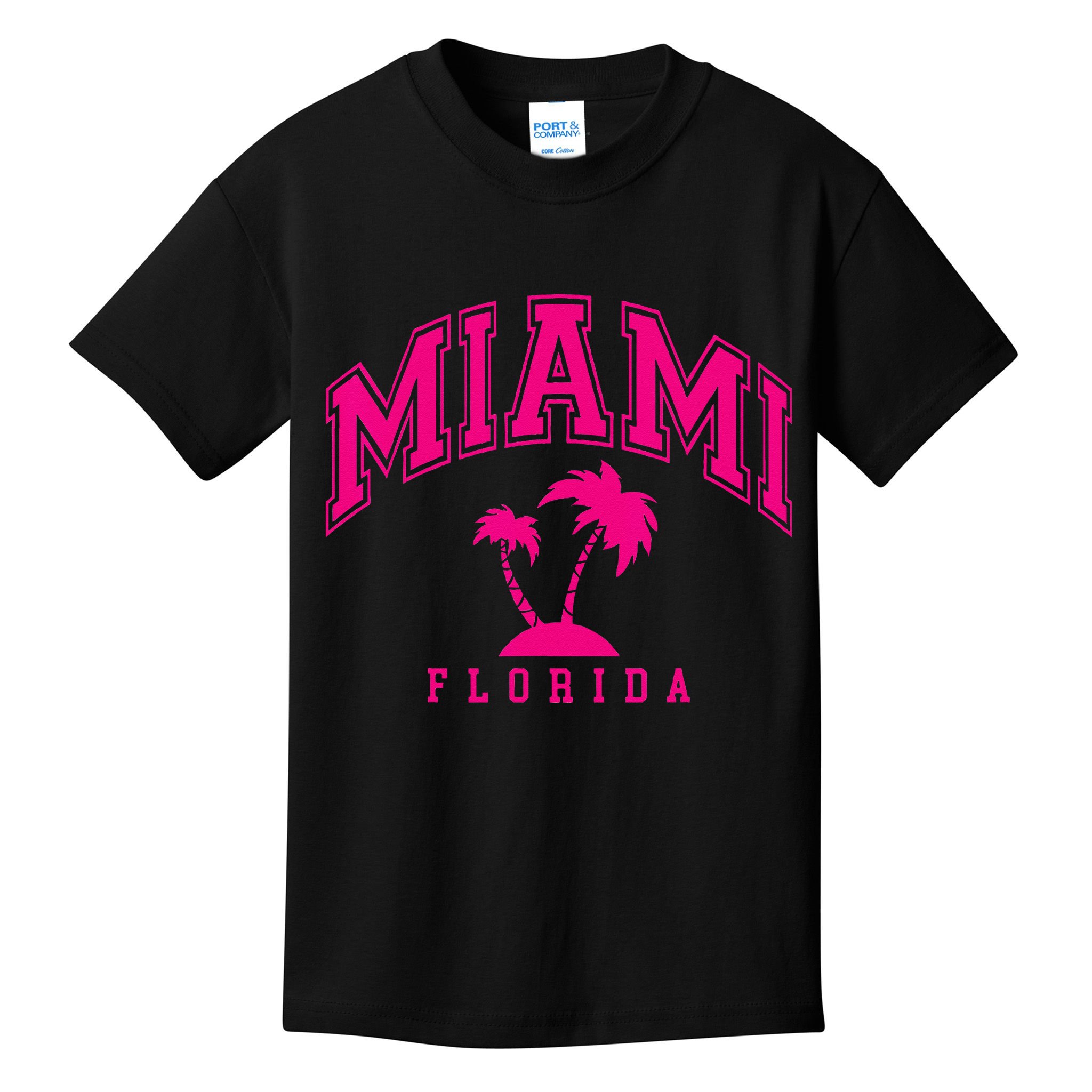 Miami Beach Florida Palms Palm Trees Preppy Varsity Pink Kids T-Shirt