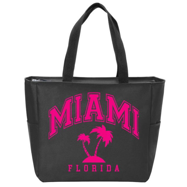 Miami Beach Florida Palms Palm Trees Preppy Varsity Pink Zip Tote Bag