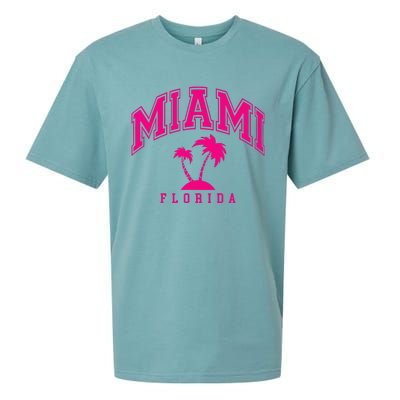 Miami Beach Florida Palms Palm Trees Preppy Varsity Pink Sueded Cloud Jersey T-Shirt