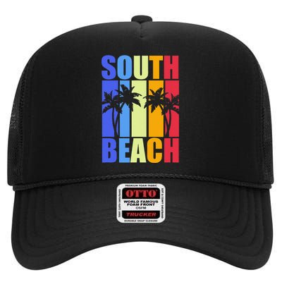 Miami Beach Florida Souvenir Colourful South Beach High Crown Mesh Back Trucker Hat