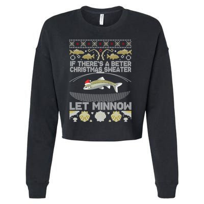 Minnow Bait Fish Trap Angler Fishing Cropped Pullover Crew