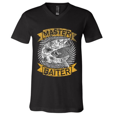 Master Baiter Funny Pike Fishing Gift Ice Fishing Musky V-Neck T-Shirt