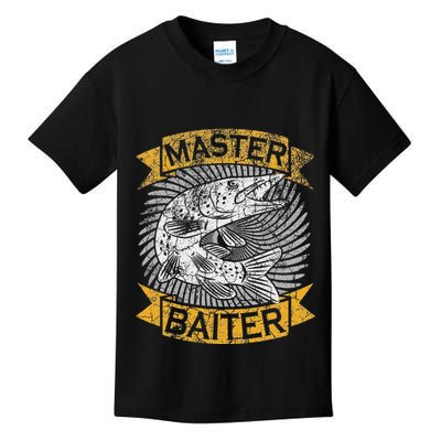 Master Baiter Funny Pike Fishing Gift Ice Fishing Musky Kids T-Shirt