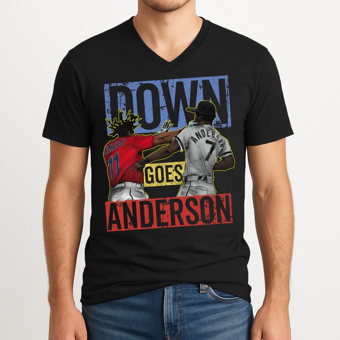 Meme Baseball Funny Down Goes Anderson V-Neck T-Shirt