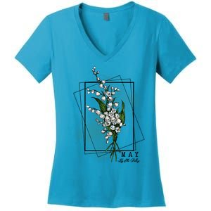 May Birthday Flower Lily Of The Valley Gift Women's V-Neck T-Shirt