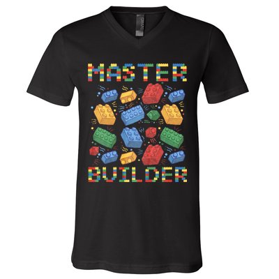 Master Builder Funny Building Blocks Gifts V-Neck T-Shirt