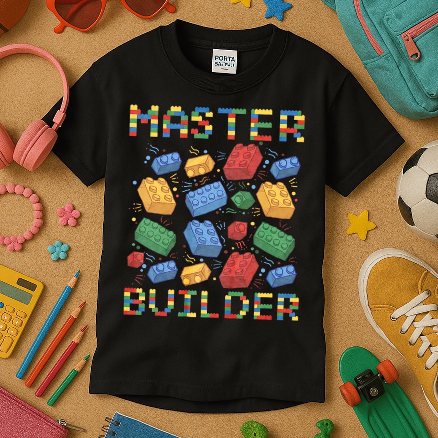Master Builder Funny Building Blocks Gifts Kids T-Shirt