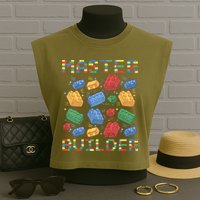 Master Builder Funny Building Blocks Gifts Garment-Dyed Women's Muscle Tee