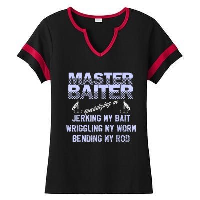 Master Baiter Funny Fishermans Skills List Gift Ladies Halftime Notch Neck Tee