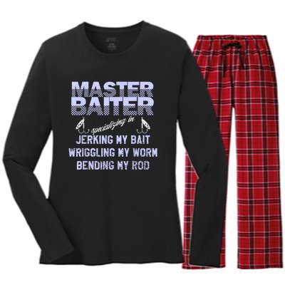 Master Baiter Funny Fishermans Skills List Gift Women's Long Sleeve Flannel Pajama Set 