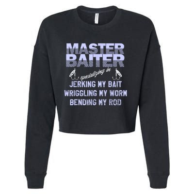 Master Baiter Funny Fishermans Skills List Gift Cropped Pullover Crew