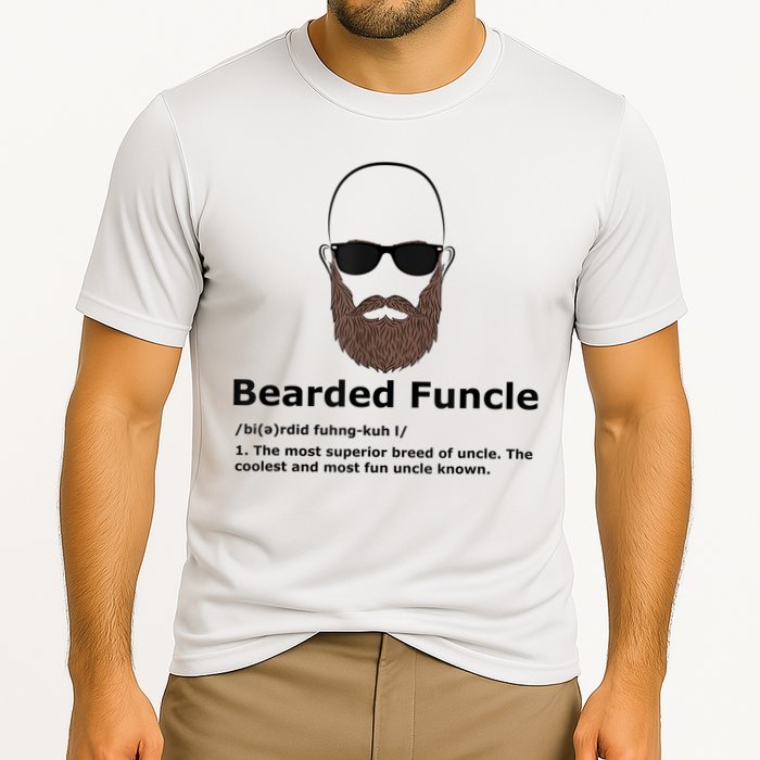 Mens Bearded Funcle Funny Bald Uncle Definition Performance Shirt